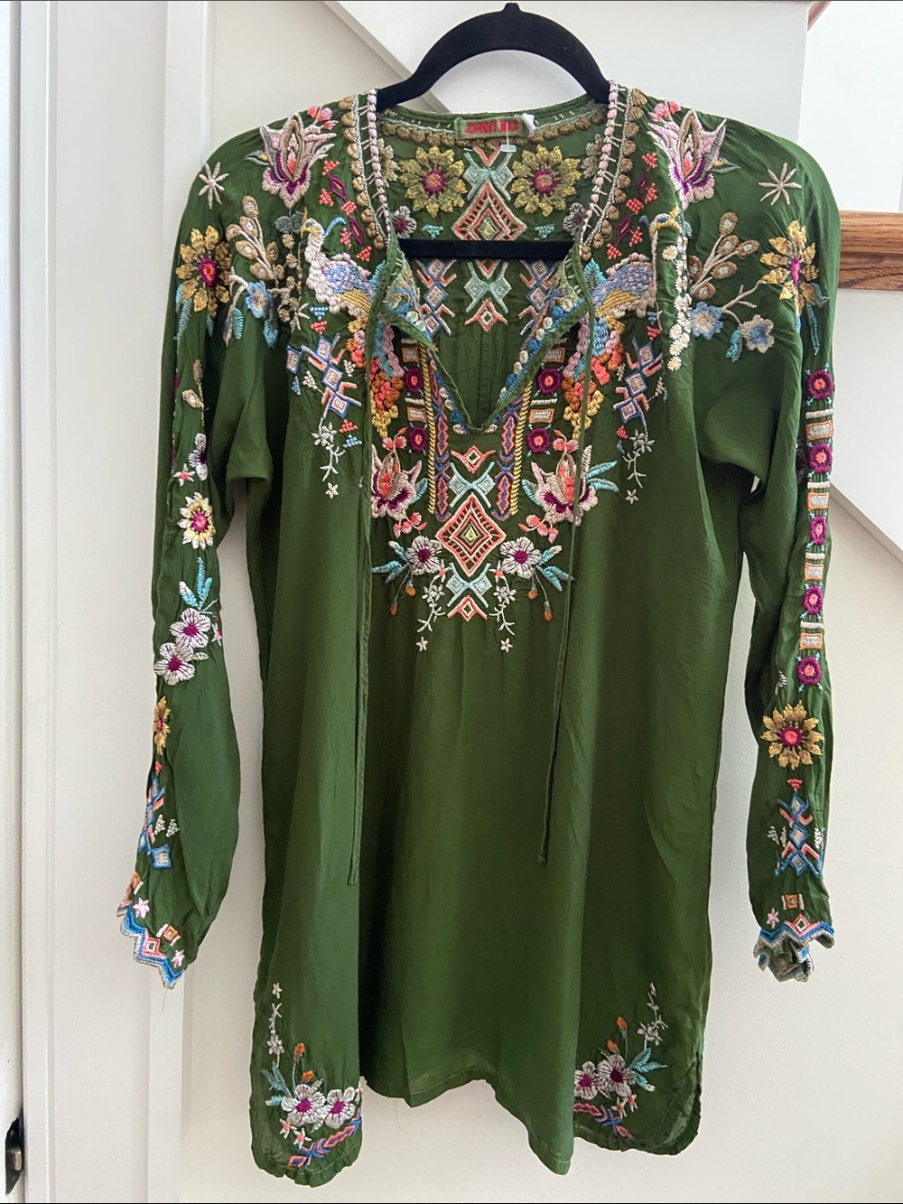 Johnny Was Olive Green Embroidered Boho Tunic